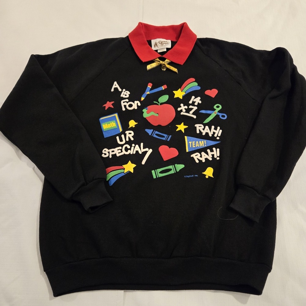 Cracker Barrel Women's School Teacher Themed Sweatshirt Red Collar‎ School XL